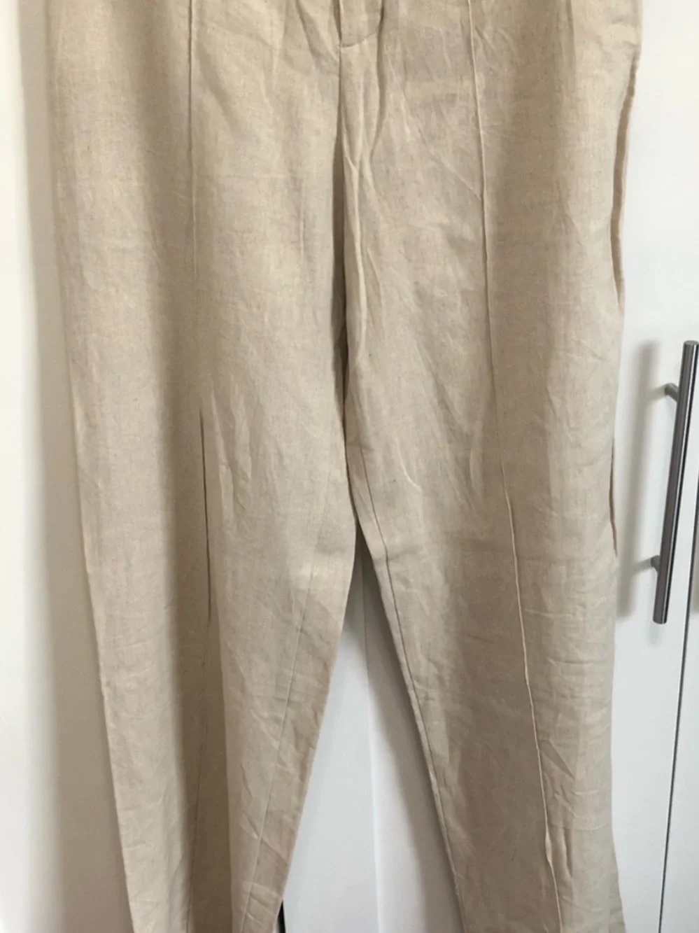 Zara Beige Tailored Straight Leg Linen-Blend Trousers